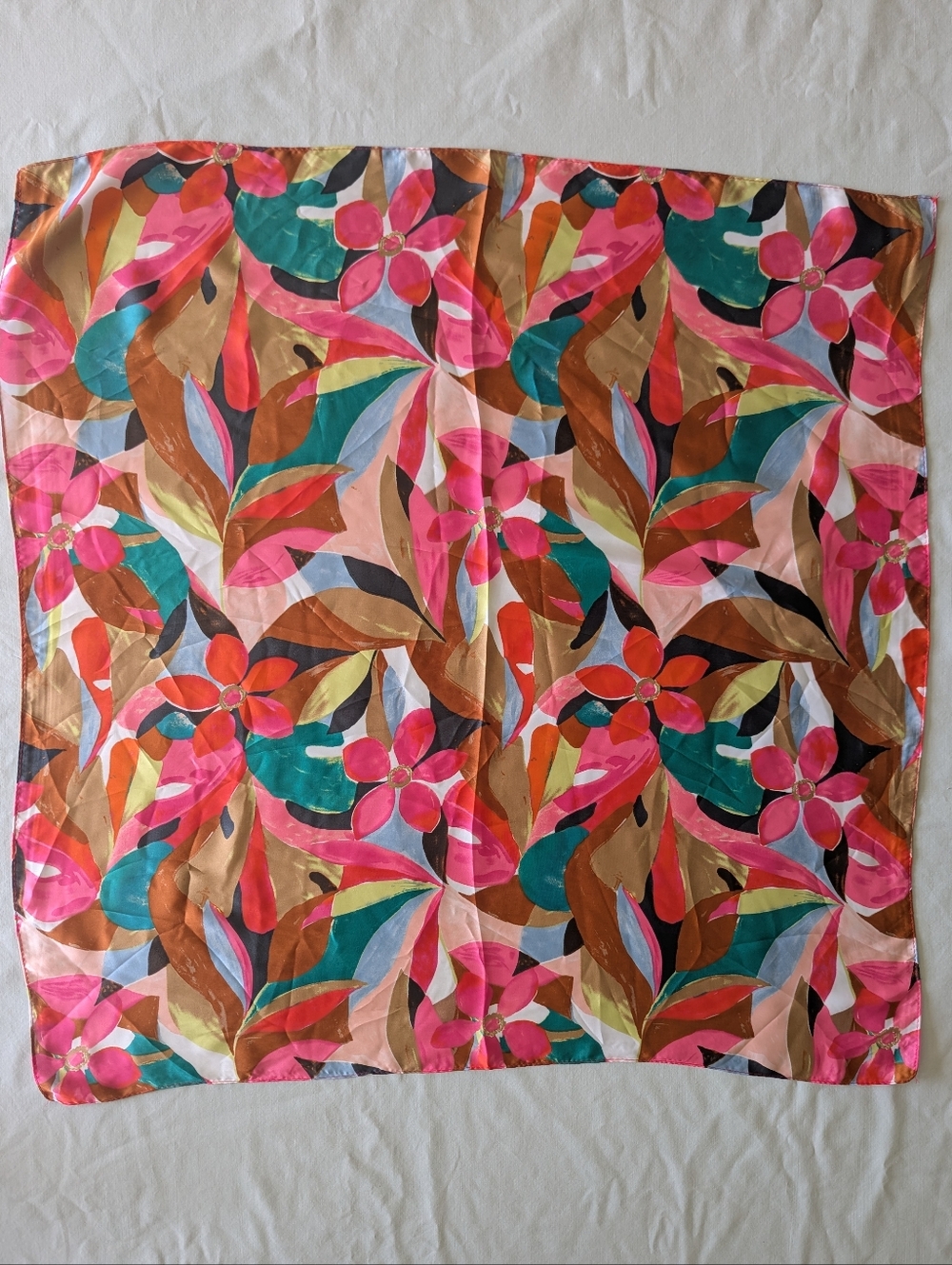 Bright Satin Feel Floral Scarf